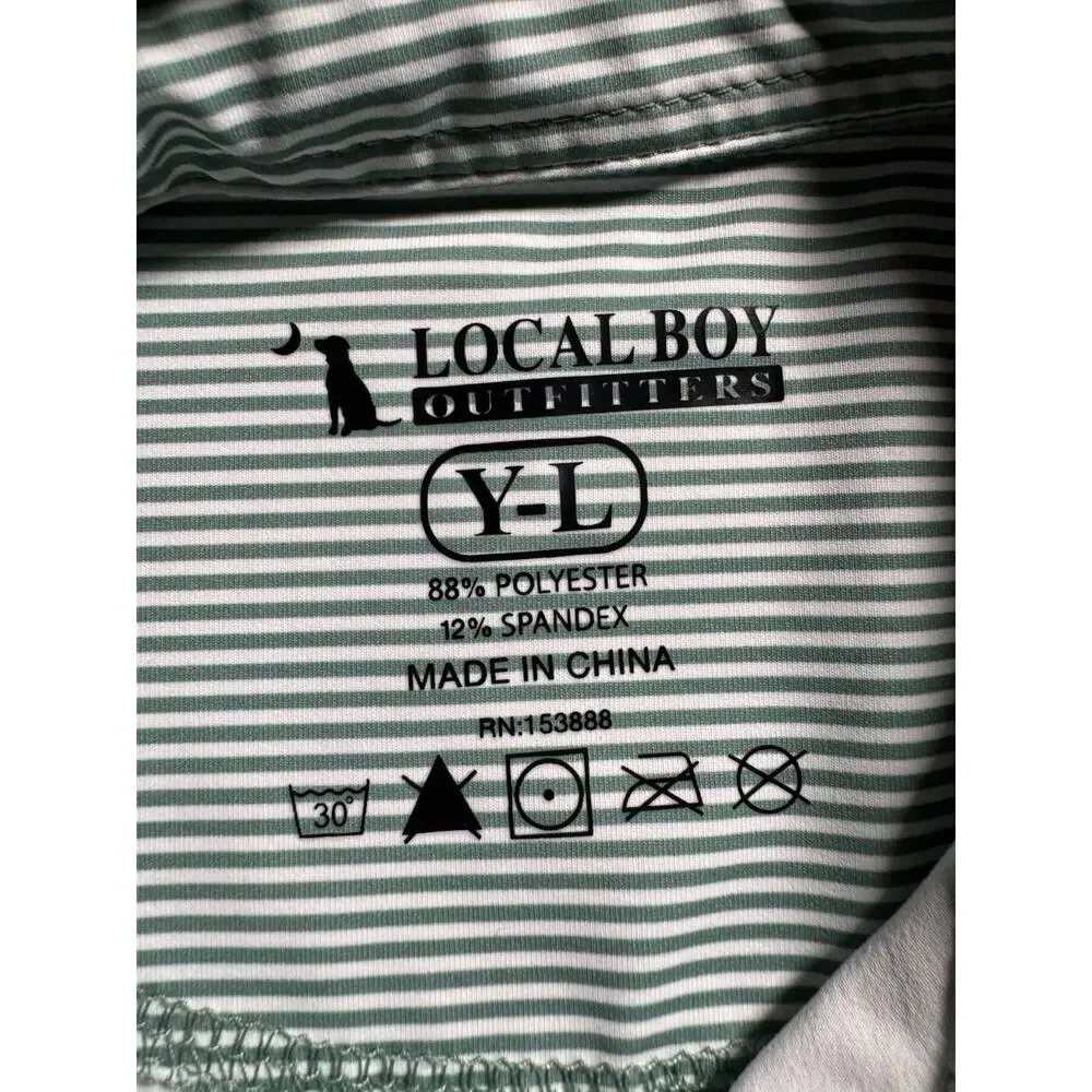 Local Boy Outfitters Youth L Green Stripe Dog Logo Polo Shirt